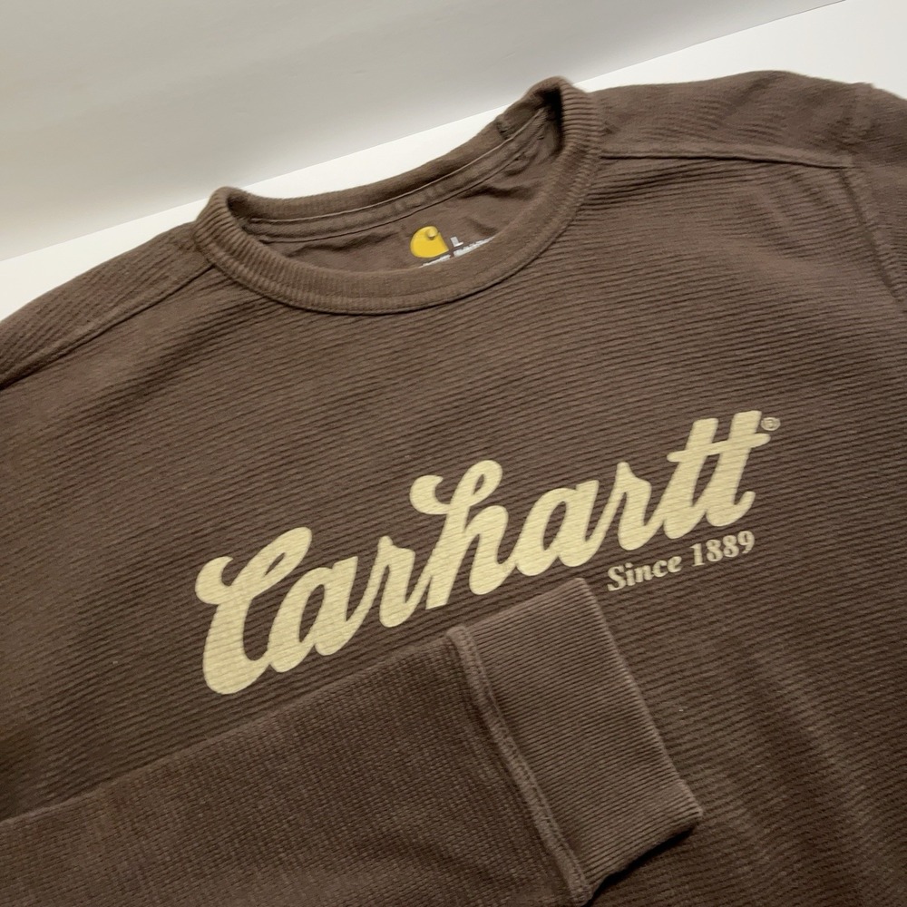 Carhartt Mens Relaxed Fit Long Sleeve Waffle Knit Shirt Brown L Workwear Utility